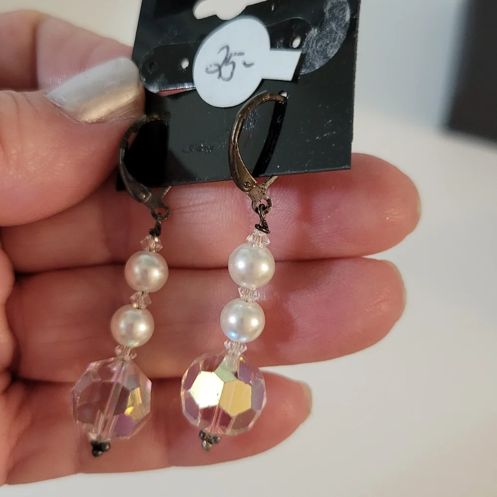 Hand Crafted Beaded Earrings Crystal Pearl New